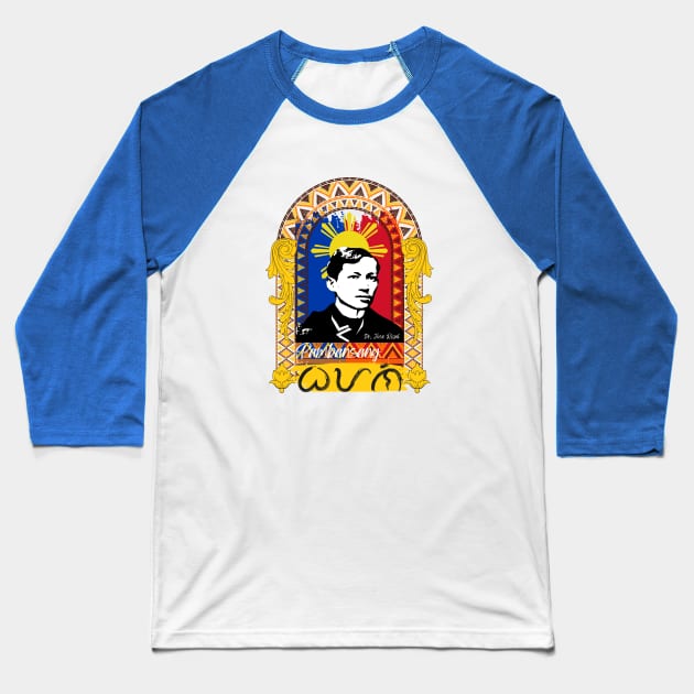 Dr. Jose Rizal Baybayin word Bayani (Hero) Baseball T-Shirt by Pirma Pinas